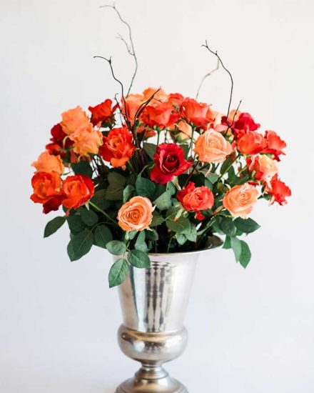 MIXED ORANGE 7 RED ROSES IN TIN