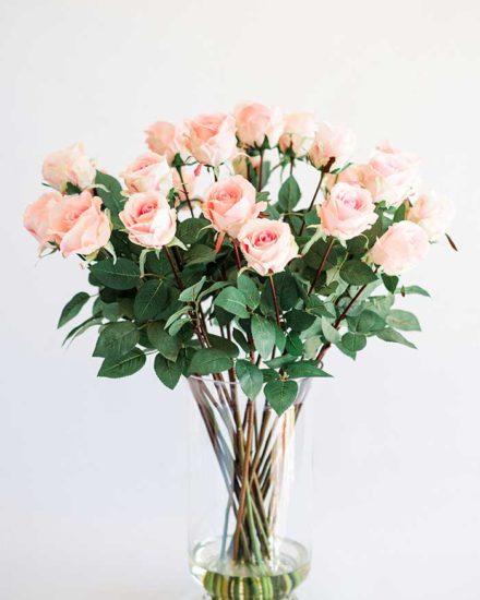 PINK ROSES IN GLASS VASE