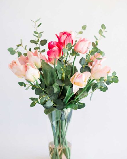 PINK TULIPS IN GLASS VASE